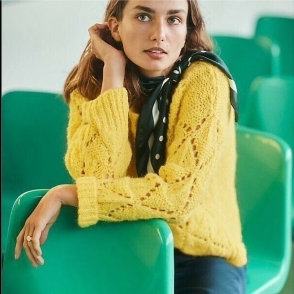 Anthropologie Sweaters - NWT Anthropologie $149 Yellow Open Knit Alpaca Blend Sweater